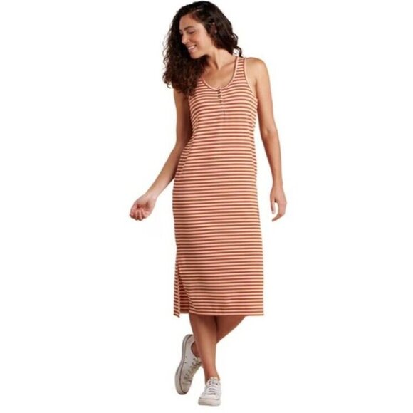 Toad & Co sz. M Piru Henley Midi Tank Dress Striped Sleeveless Knit Hemp Blend - Picture 1 of 15
